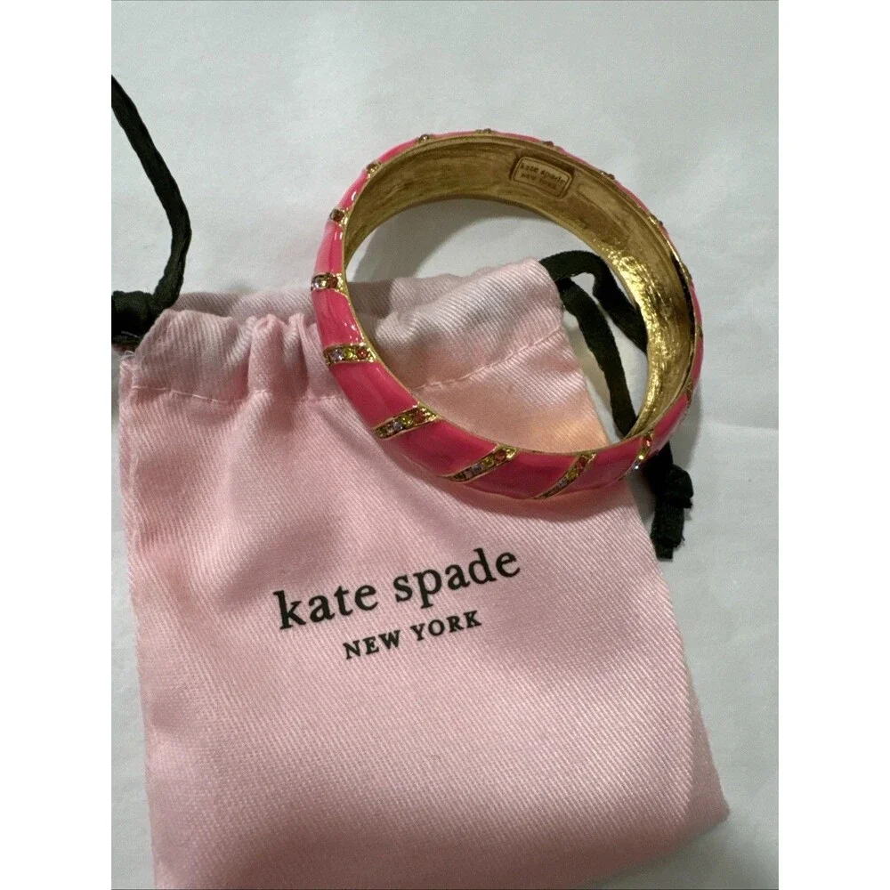 Kate Spade Pink Crystal Lollie Bracelet enamel Bangle multi color Pave stones